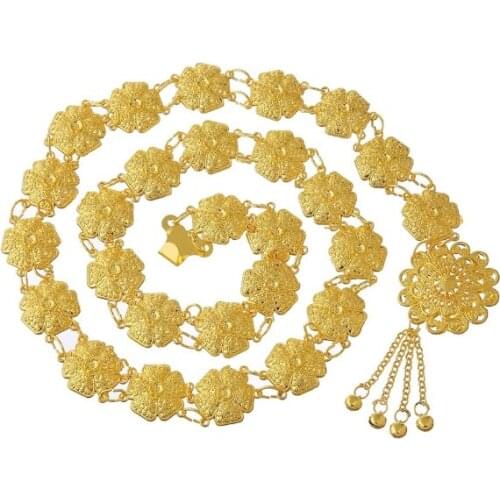 New Style Fashion Personality Waist Chain Hot Sale Hollow Out Flower National Style Dance Beach Silver Waist Decoration Golden