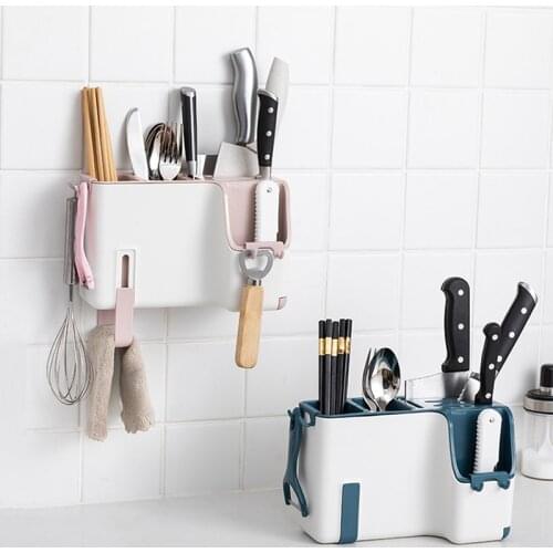 Multifunction Kitchen Cutlery Box Wall Mount Kitchen Spoon Chopsticks Storage Rack Kitchen Storage Organization