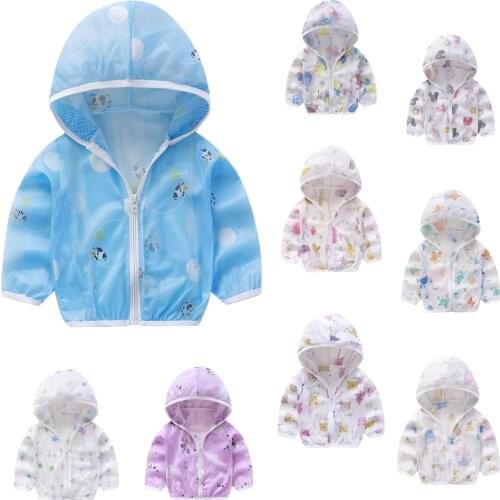 2021 Fashion Baby Girl Jacket Boy Hooded Coat Sunscreen Baby Boys Girls Long Sleeved Summer Sun Protection Kids Clothes Outwear