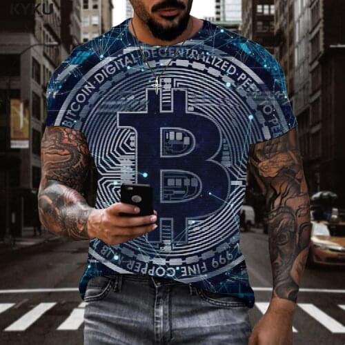 KYKU Bitcoin T shirt Men Galaxy Tshirts Casual Abstract Funny T shirts Retro T-shirts 3d Short Sleeve summer New Style O-Neck