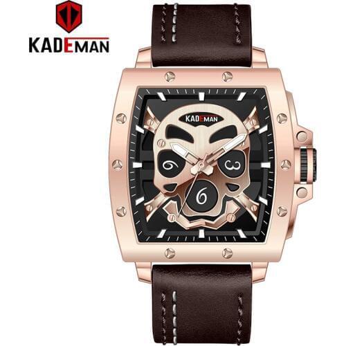 KD408 New KADEMAN Brand Watches Mens Skull Design Vintage Casual Genuine Leather Waterproof Quartz Wristwatch Relogio Masculino
