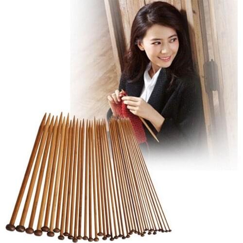 36pcs/lot 18 Size Carbonize Bamboo Single Pointed Crochet Knitting Needles Set Kit Smooth Crochet Tool Needle Arts Craft