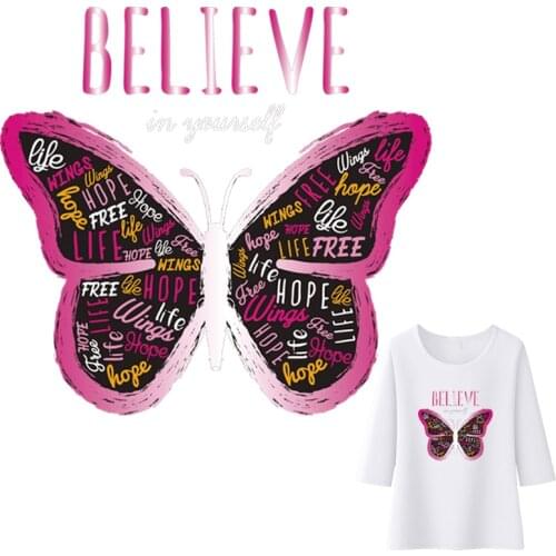 Believe Yourself Stickers On Clothes Butterfly Patch Transfer Vinyl A-Level Washable Diy Hoodies Tops Thermal Press Patches