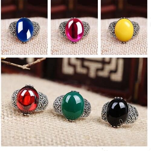 Top Quality Silver Plated Rings For Women Jewelry Bright Colorful Blue Black Crystal Oval Ring Female Finger Accessories