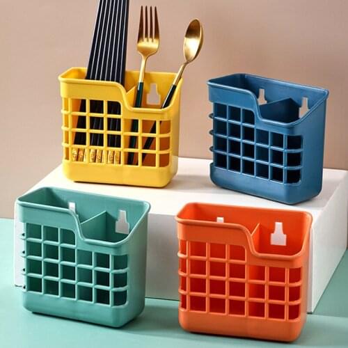 Tableware Storage Holder Hanging Spoon Draining Rack 2 Cells Fork Cutter Rest Stand with Drainage Holes for Kitchen JW