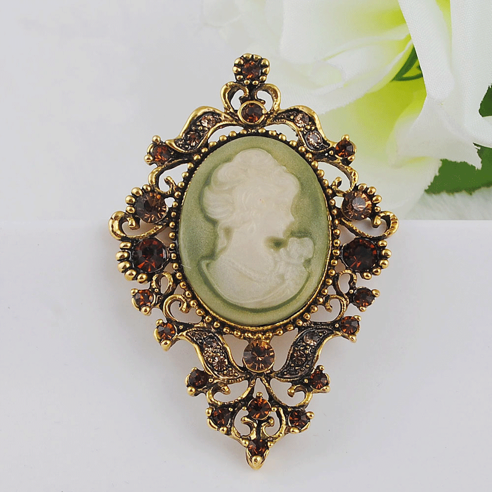 Retail!Clear Austriae Crystal Rhinestone Vintage Style Fashion Victorian Style Cameo Brooch Lady Scarf Brooch Pins Hot Selling