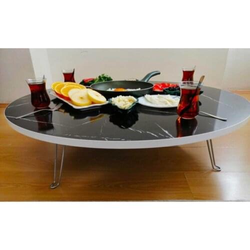 90 Cm Marble Pattern Wood Folding Lock System of Steel Leg Place Table, dining table