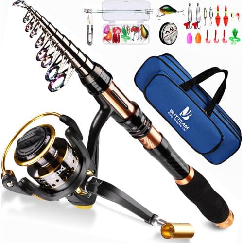 Telescopic Fishing Rod and Spinning Reel Combo Set with Line Lures Kit Accessories Bag Suitable for Kids Men Women Beginners