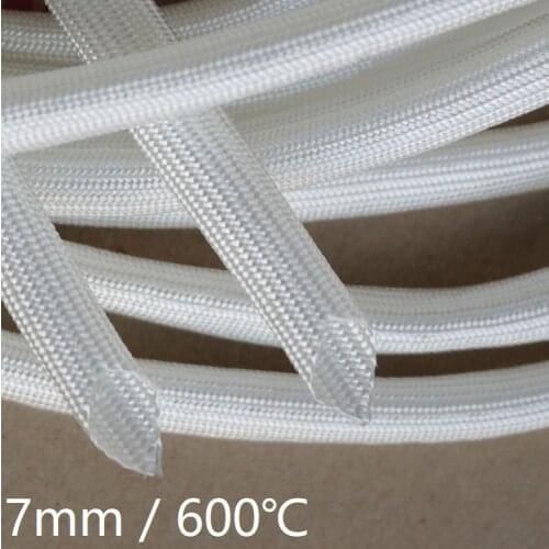 Fiberglass Tube 7mm High Temperature Chemical Glass Fiber Braided Sleeve Soft Wire Casing Insulated Pipe Protect 600Deg.C White