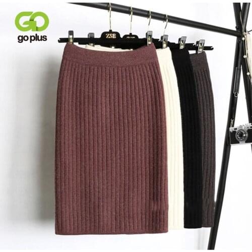 GOPLUS Winter Autumn Knitted Womens Skirts Black Vintage Solid High Waist Knitted Skirts Womans Faldas Mujer Moda 2021
