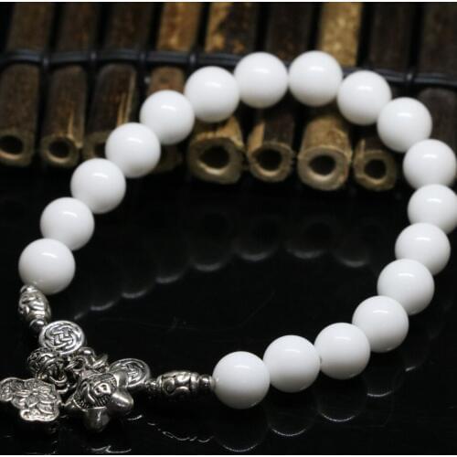 Factory outlet original design women bracelets new fashion 8mm round beads white porcelain elegant jewelry making 7.5inch B2190