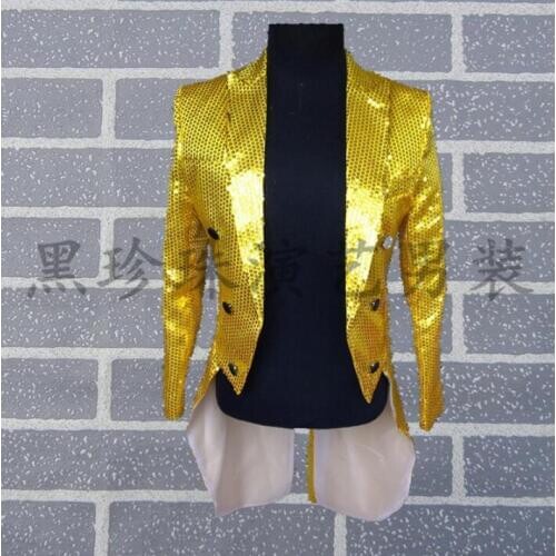 Yellow men tuxedo suits designs masculino homme stage costumes for singers men sequin blazer dance clothes star style dress