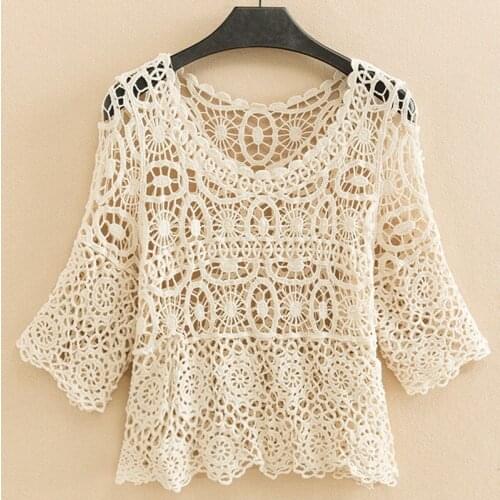 Women Fashion Summer Sunscreen Clothing Loose Hollow Out Knitted Pullover Female O-neck Solid Color Knitwear Sweaters Tops L589