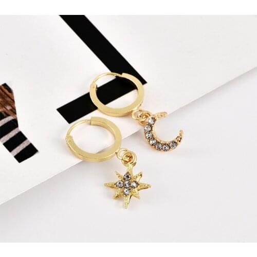 Asymmetric Star Moon mosaic Diamond women fashion fine Earring female micro inlaid Diamond Pendant girl accessories gift jewelry