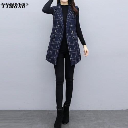 Temperament Office Suit Vest Plaid 2021 New Autumn and Winter Double-breasted Temperament Slim Ladies Jacket High Quality