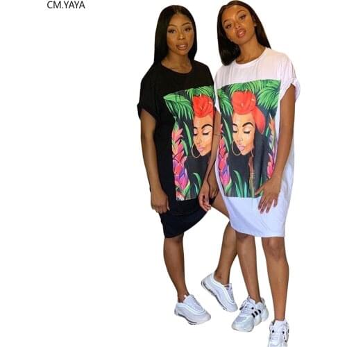 2019 summer women character print short sleeve knee length slim tee dress fashion streetwear casual dresses vestidos GLTS965