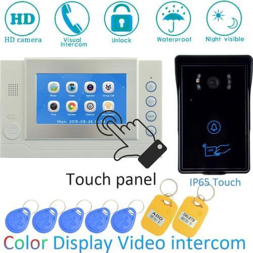 1 SET) Video Intercom Home Garden Improvement Door Phone 7'' Monitor With RFID Card Unlock Release Function Door Bell System