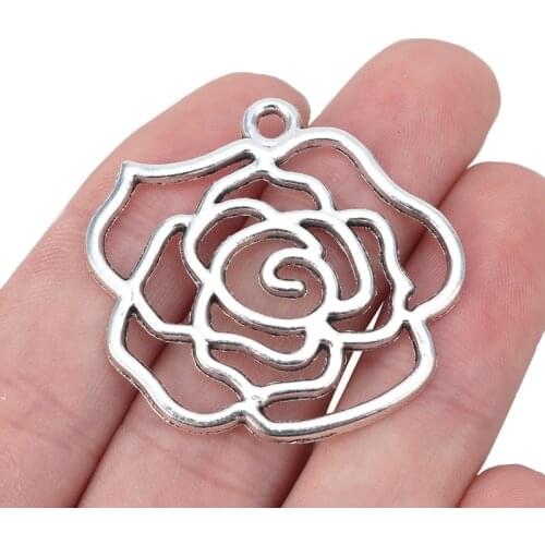 10 x Tibetan Silver Large Open Rose Flower Charms Pendants for Necklace Jewelry Making Accessories 40x37mm