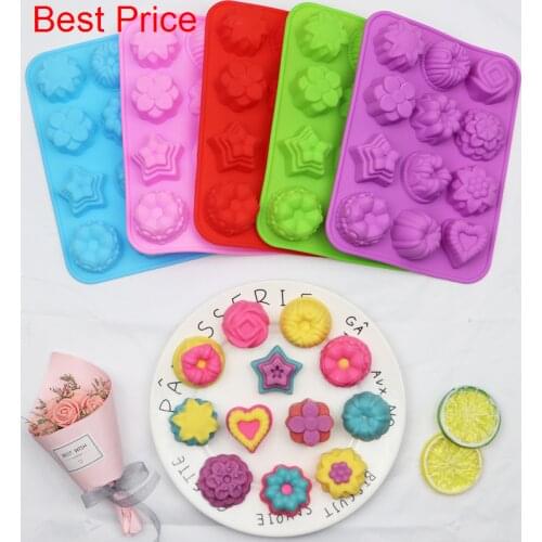 100Pcs/Lot Silicone Cake Mould 12 Different Flower-grass-shaped Silicone Moon Cake Mould DIY Handmade Soap Aromatherapy Mould