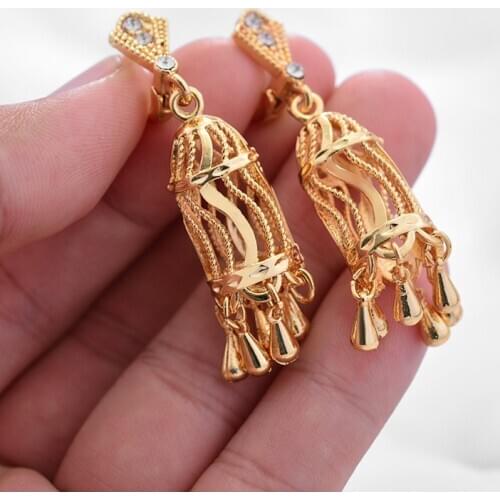 24K Dubai Gold Color wedding Earrings For women African/indian bridal party gifts Wedding Ethiopia earrings jewelery jewellery