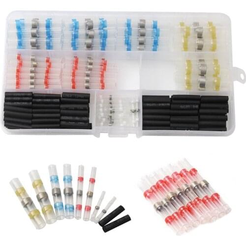 250PCs Mix Solder Electrical Wire Connectors Waterproof Heat Shrink Fast Butt Terminals Cable Soldering Terminal Set