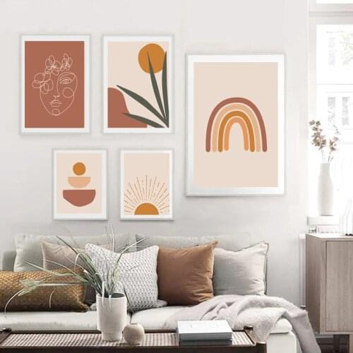 Bohemian Poster Rainbow Sun Illustration Clay Abstract Bohemian Mural Art Oil Painting And Printed Mural Home Decoration