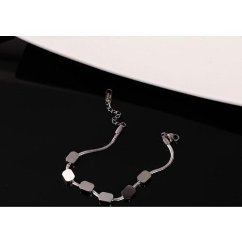 POTCET Stainless Steel Titanium Steel Bracelet Fashion Personality Square Chain Link Bracets Hip Hop Jewelry