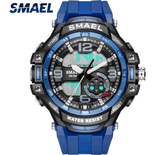 Mens Watches Sport SMAEL New Watch Quartz Digital Clock LED Stopwatch Swimming Wristwatch Blue Clock 1350B Waterproof Watch Men