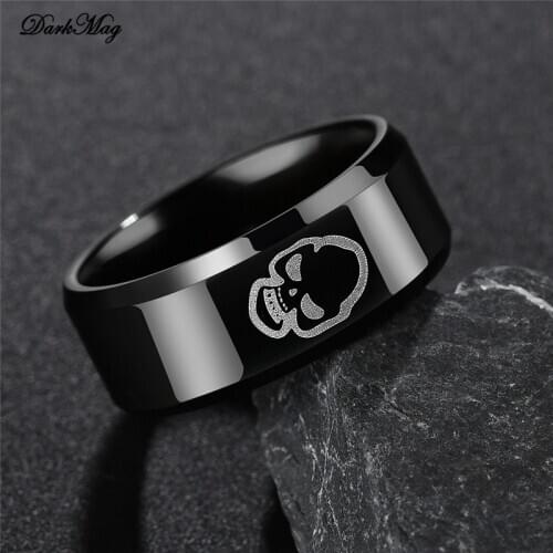 DarkMag New Vintage Stainless Steel Skull Black Color Ring Mens Skull Biker Rock Roll Gothic Punk Jewelry Ring
