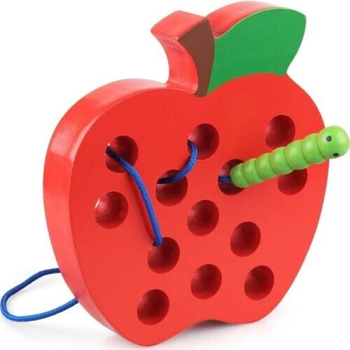 Wooden laces Apple stringing toys Wooden block puzzles Travel games Early education fine motor skills Educational gifts