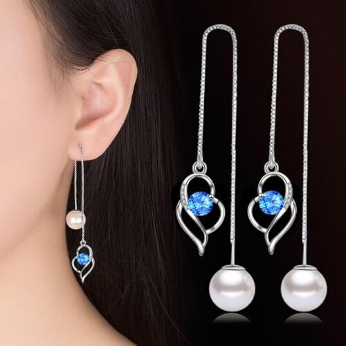 Devyes 925 Sterling Silver Elegant Pearl Tassel Jewelry Woman Fashion Simple Long Earrings Female Personality Drop Earrings