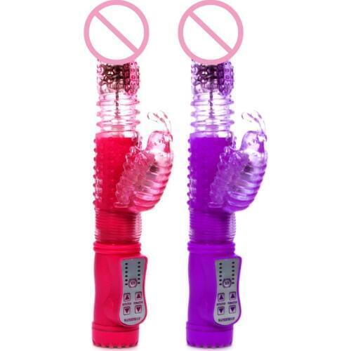 Dual Motor Vibrating Massage Vibrator Powerful Female Telescopic Rotating Massager 24x3.5cm Silicone+ABS