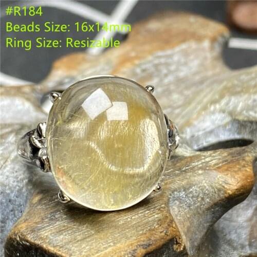 Top Natural Gold Rutilated Quartz Ring For Woman Man Luck Wealth Healing Crystal Beads Silver Gemstone Adjustable Ring Jewelry