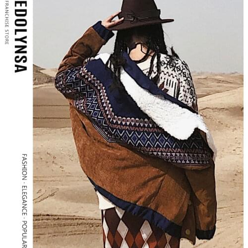 Winter Fashion Lambswool Collar Patchwork Jacket Plush Vintage Jacket Lndie Folk Jacket Thickened Denim Jacket Women Y70