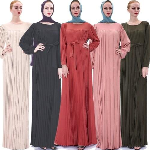 Muslim Women Dress Pleated Abaya Islamic Hijab Kaftan Turkish Jilbab Arab Robe Dubai Caftan Ramadan Cocktail Party Gown Clothing