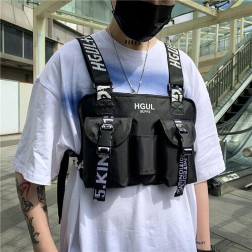 4 Color Unisex Hip-Hop Chest Bag Tactical Two Straps Chest Fashion Rig Bags Trendy Style Rectangle Chest Utility Pack