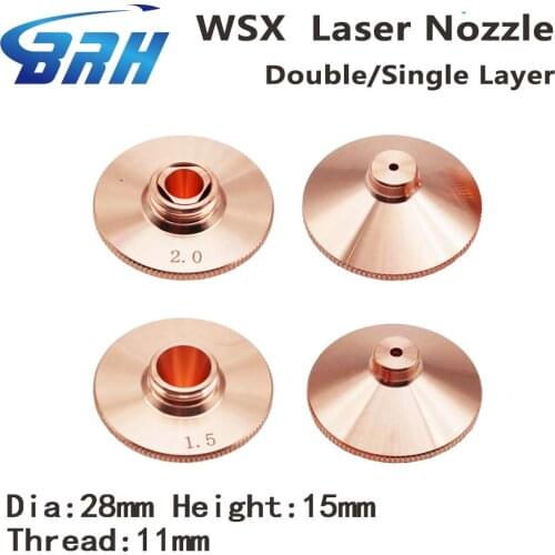 10pcs/lot WSX Laser Nozzles Single/Double Layers Dia.28mm H15 Caliber 0.8-3.0mm for WSX Fiber Laser Cutting Head