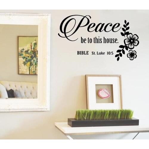 Wall Vinyl Decal Home Decor waterproof Sticker Bible Verses Peace Be to this House St Luke 10:5 Religious Flowers Decor q214