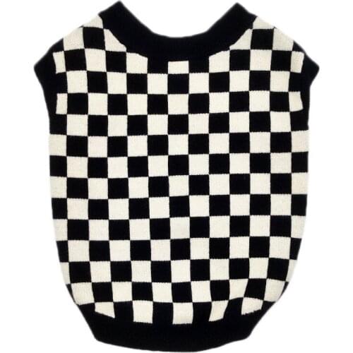 Pet Dog Clothes Small Medium-sized Dogs Black and White Checkerboard Autumn Winter Fashion Sweater Sleeveless Vest Shirt Suit