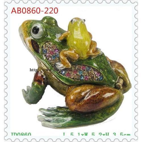 Gifts Handmade Frog Trinket Box Frog Ring Box Miniature Frog Jewelled Jewelry Box with Inlaid Crystal, Pill Box