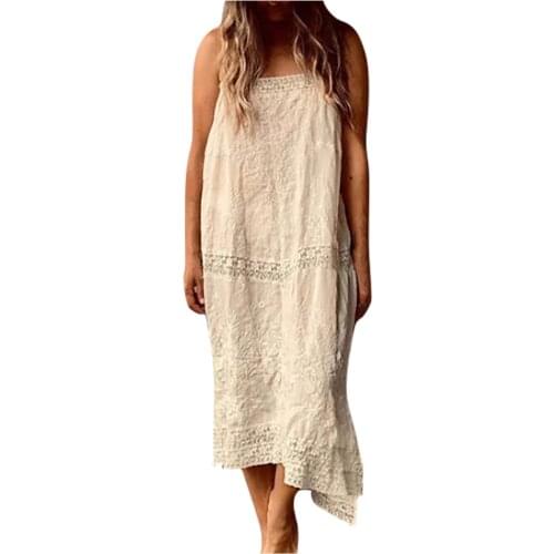 Plus Size Women Clothing Summer Dress Women Cotton Linen Lace Retro Sleeveless Sling Dress Pure Maxi Dress Vestido De Mujer