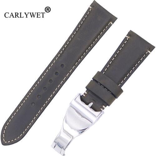 CARLYWET 22mm Wholesale Durable Genuine Leather Wrist Watchband Strap Belt Loops Band Bracelets For IWC Tudor Breitling