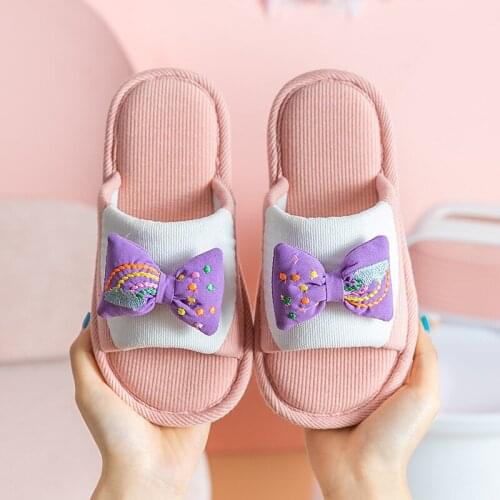 Slippers for Boy Girl Summer Spring Flat Shoes Children Home Indoor Cartoon Bow-Knot Cute Fashion Kids Sandals Slides Flip Flops