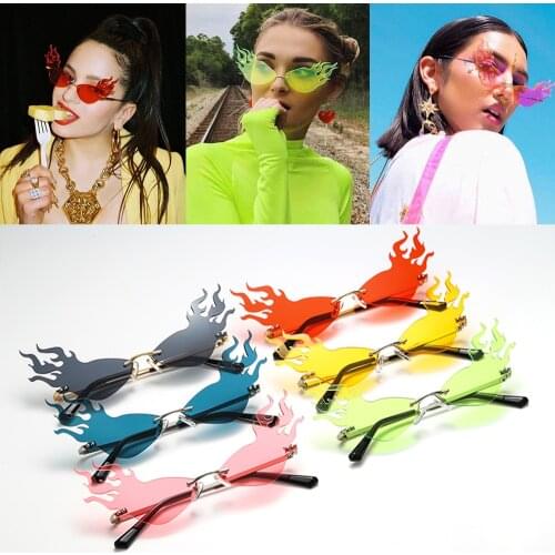 Fashion Fire Wave Flame Sunglasses Women Men Rimless Sun Glasses Eyewear Luxury Trending Wide Side Party Streetwear Sunglasses