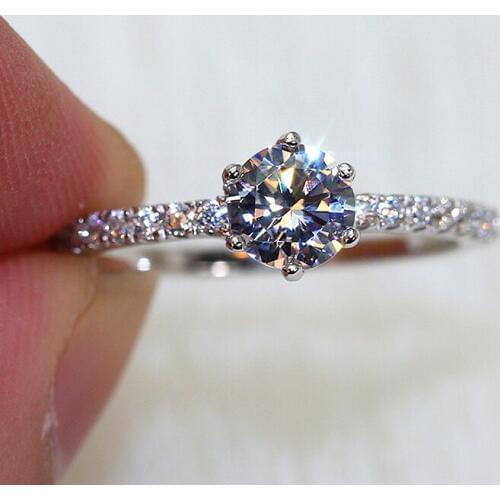 Sterling Silver 0.5ct Lab Grown Diamond Moissanites 6 Prongs Engagement Ring Fine Gold Jewelry For Women DF Color VVS1