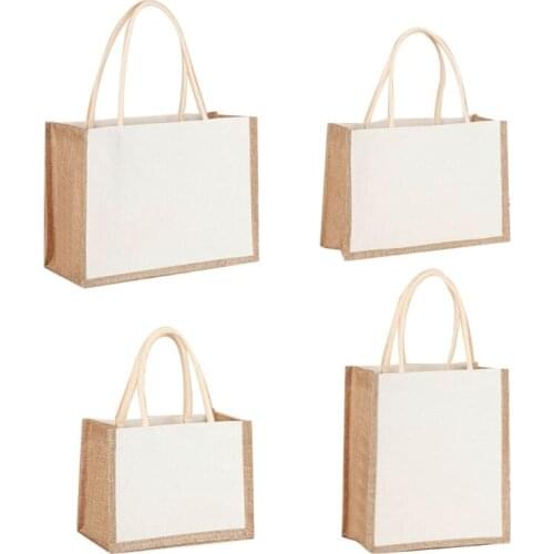 Burlap Tote Bag with Sturdy Handle Reuseable Jute Handbag for Wedding Favors Daily Use Travel Beach Storage Organizer
