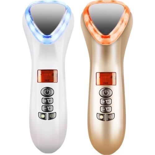 Ultrasonic Hot Cold Cryotherapy LED Face Massager Light Photon Wrinkle Remove Device Face Spa Skin Care Ion Beauty Instrument