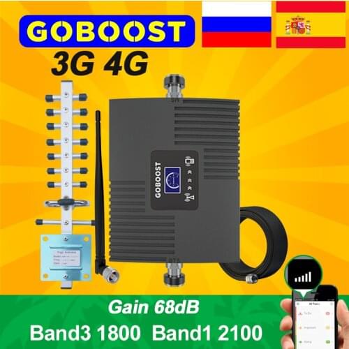 GOBOOST Signal Booster 3G 4G LTE Cellular 2100 Band3 1800 mhz Amplifier Network Repeater Cell Phone Antenna Cable A Kit for Home