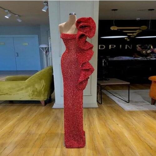 Gorgeous Saudi Arabic Prom Dresses Long Formal Gowns Vestidos de gala Evening Dress Abendkleider Ruffled Sequin Evening Dress