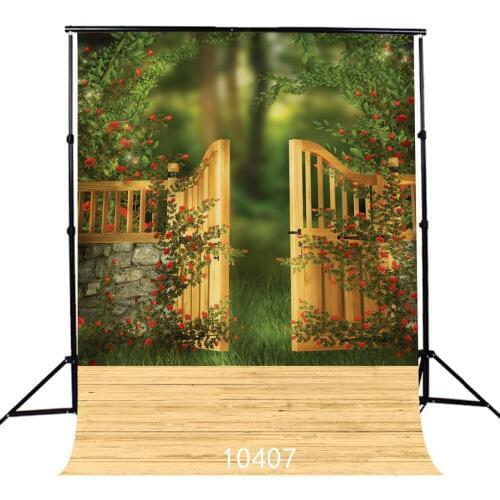 Garden Gate Flowers Backdrops Customized Children Baby Shower Wedding Wooden Photograpic Background for Photo Studio Vinyl 3D
